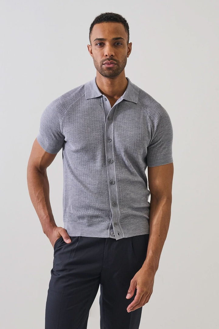 Button-down shirt made of merino wool and silk