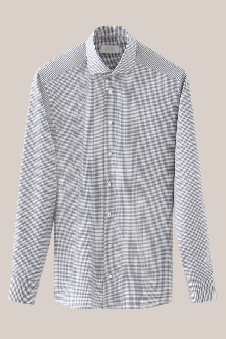 Chemise en laine mérinos à micro-carreaux, élégante et respirante, fabriquée par Reda à Biella, Italie.