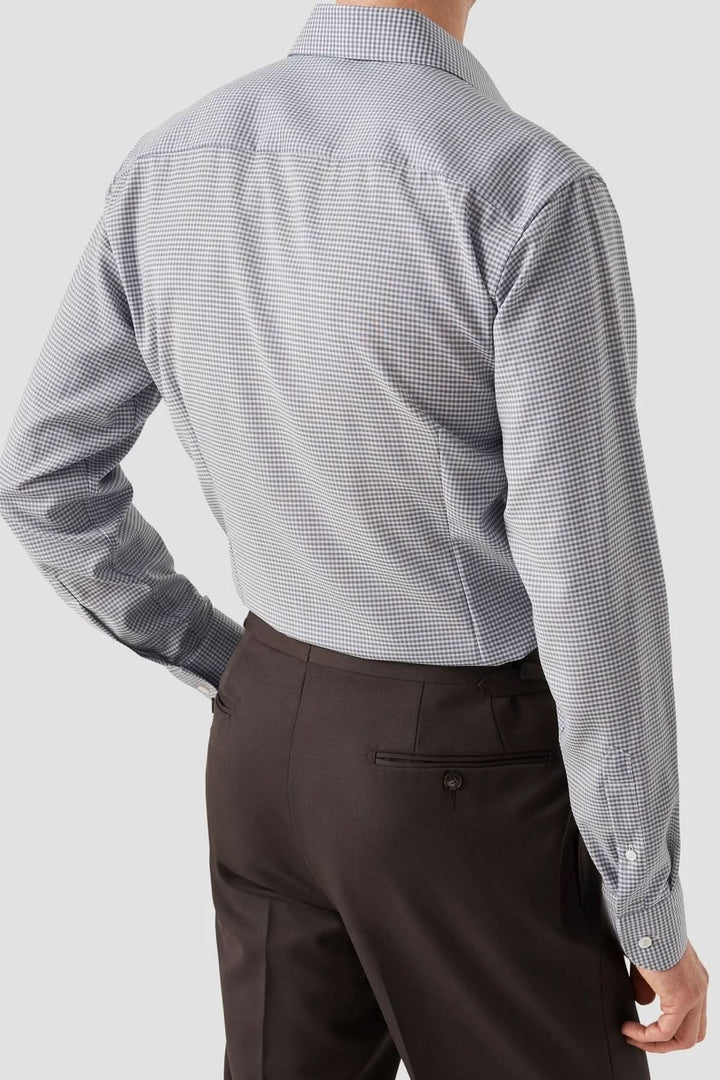 Chemise en laine mérinos à micro-carreaux vue de dos, idéale pour toutes les saisons, élégance et confort.