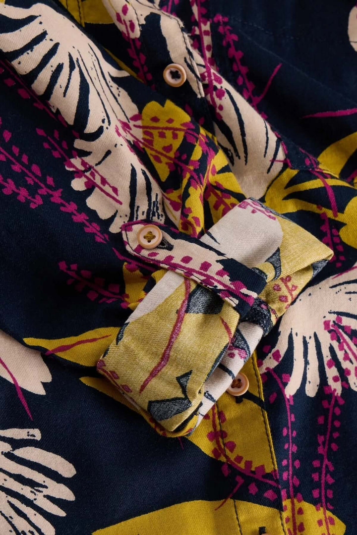 Chemise en coton manches retroussables avec motif floral coloré
