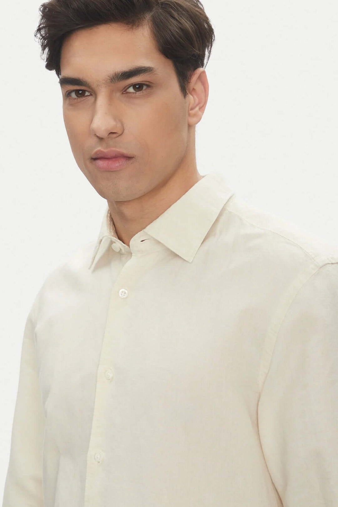 Hommes chemise en lin et coton, légère, col Kent, élégante, coupe décontractée pour l&