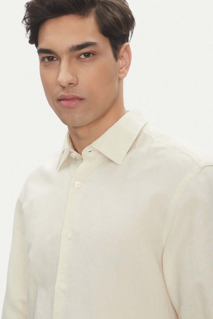 Hommes chemise en lin et coton, légère, col Kent, élégante, coupe décontractée pour l&