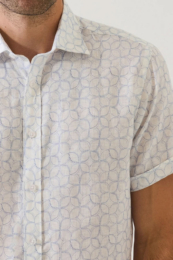 Short-sleeved printed linen shirt