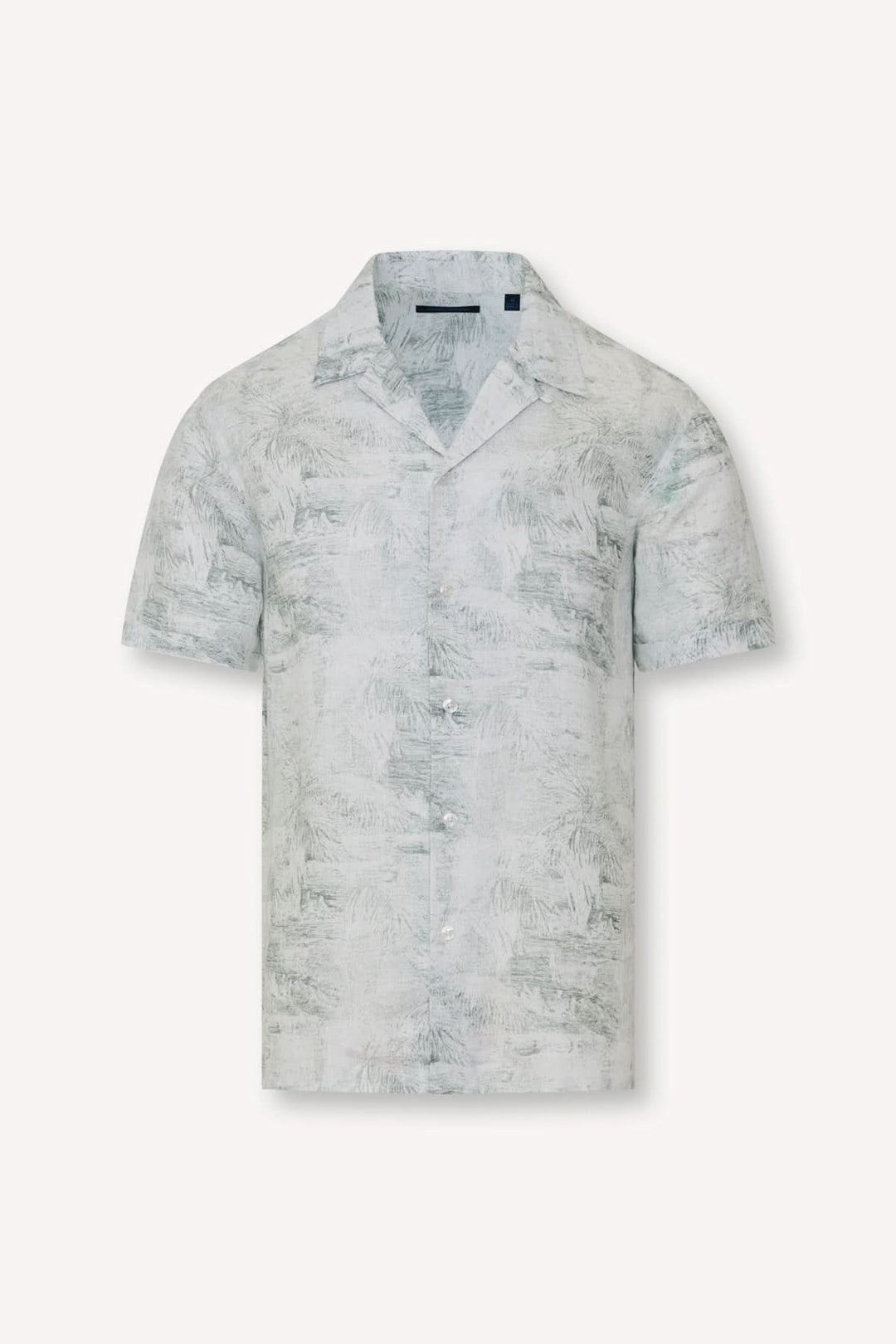 Tropical-print linen shirt with a mandarin collar