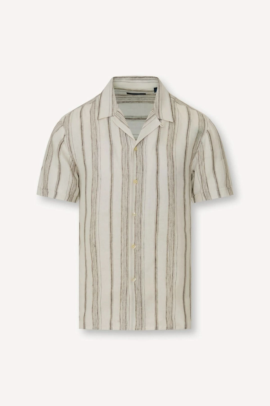 Dobby-striped linen shirt with a mandarin collar