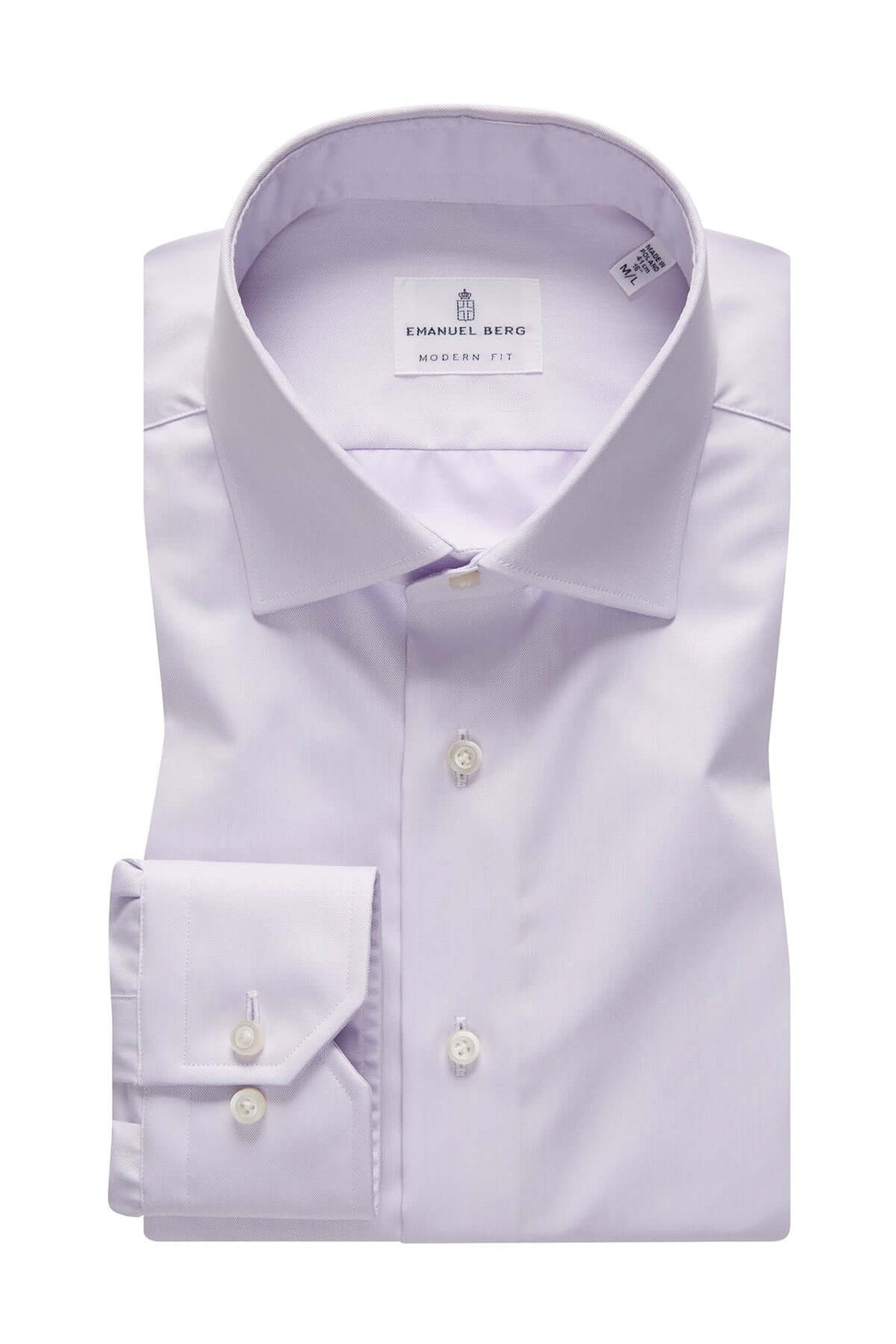 Chemise habillée en twill fin, col Mr. Crown, couleur lilas, coupe moderne et infroissable, pour style professionnel.