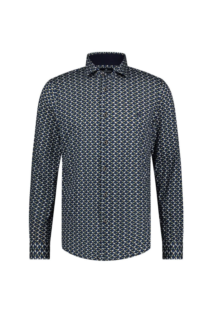Chemise à manches longues avec imprimé de cercles et carrés, élégante et décontractée, idéale pour le bureau ou les sorties.