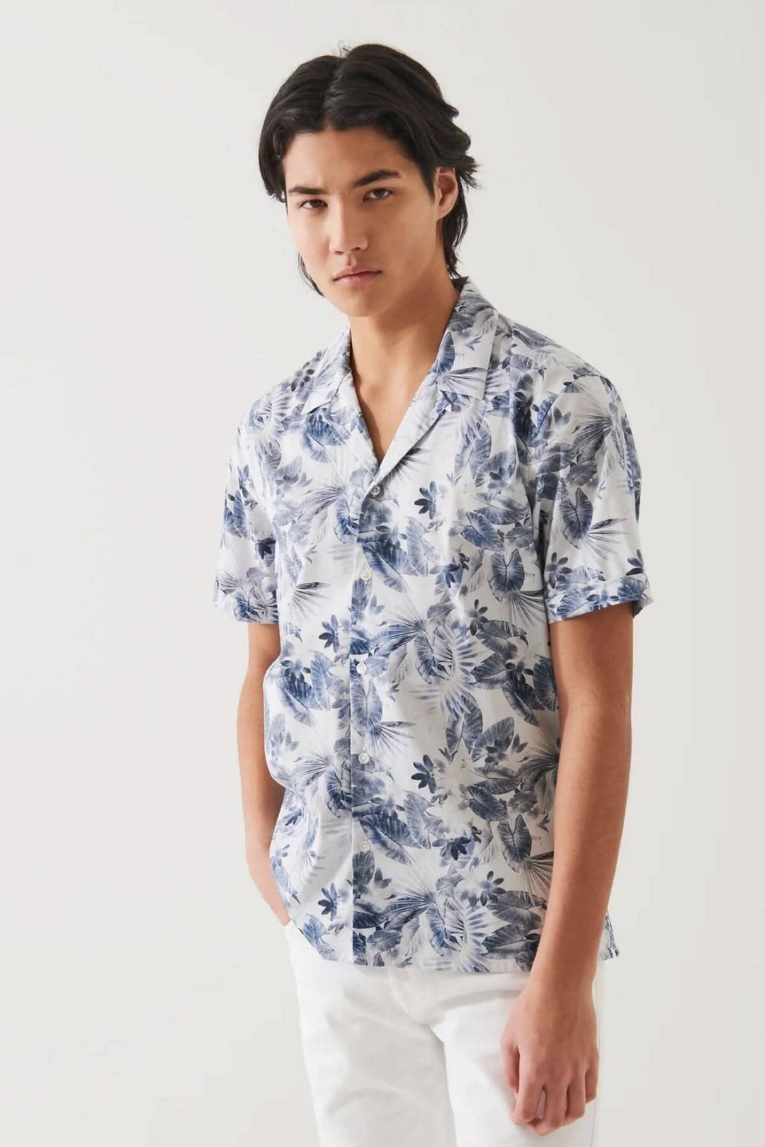 Chemise à manches courtes imprimée de feuilles tropicales, en coton léger, style décontracté pour l&