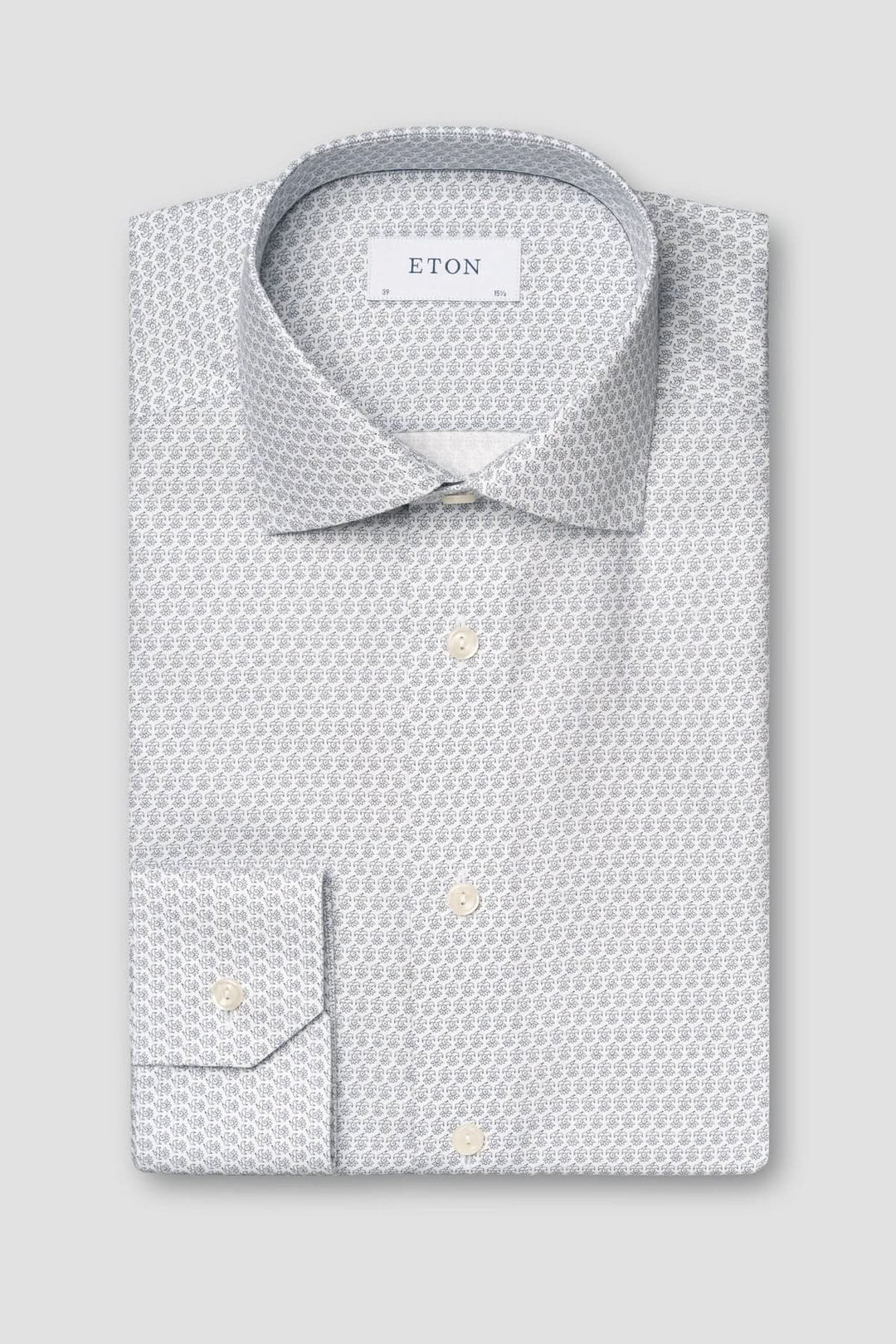 Chemise habillée Eton en coton, motif joker en microimpression, couleur grise, élégance subtile.