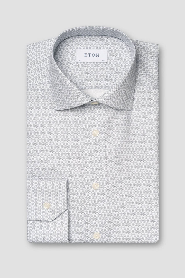 Chemise habillée Eton en coton, motif joker en microimpression, couleur grise, élégance subtile.