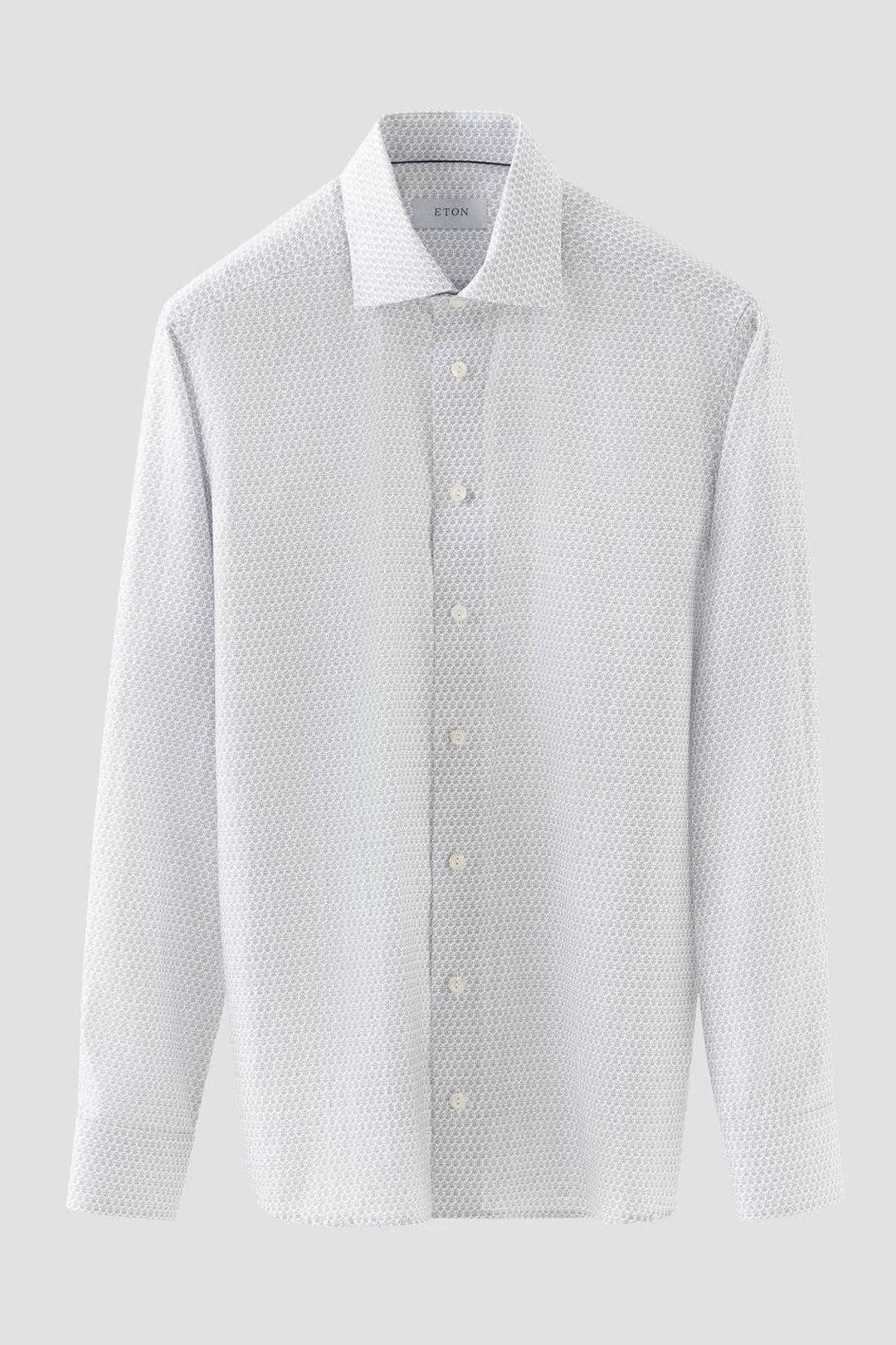 Chemise habillée blanche en coton avec motif microimprimé, idéale pour occasions formelles et professionnelles.