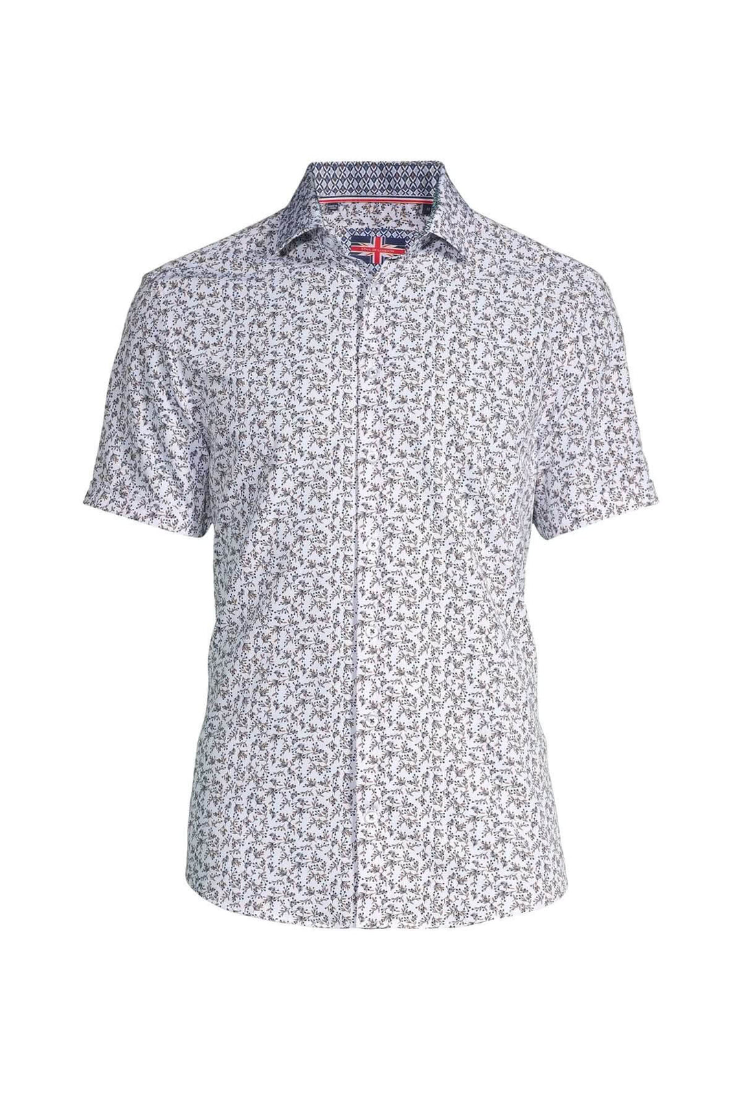 Chemise à manches courtes avec motif floral subtil, idéale pour une tenue estivale élégante.