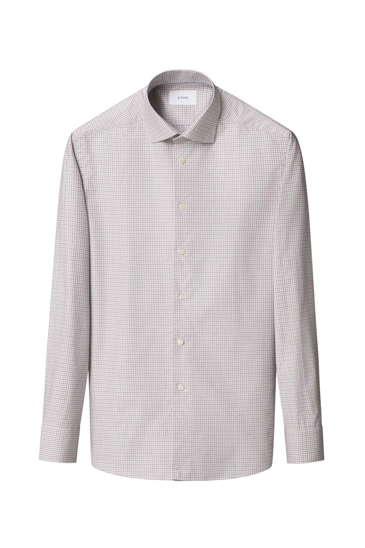 Chemise motif micro-carreaux élégante pour un style raffiné, idéale pour le bureau et les sorties chics. Coupe ajustée confortable.
