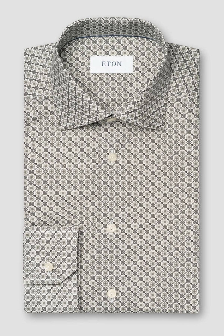 Chemise à imprimé mosaïque de chez Eton, col classique, coupe ajustée, élégante pour tenues formelles ou décontractées.