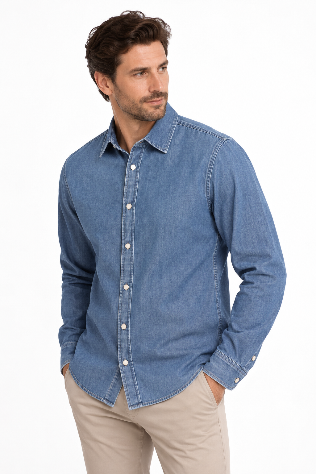 Denim shirt with snap buttons