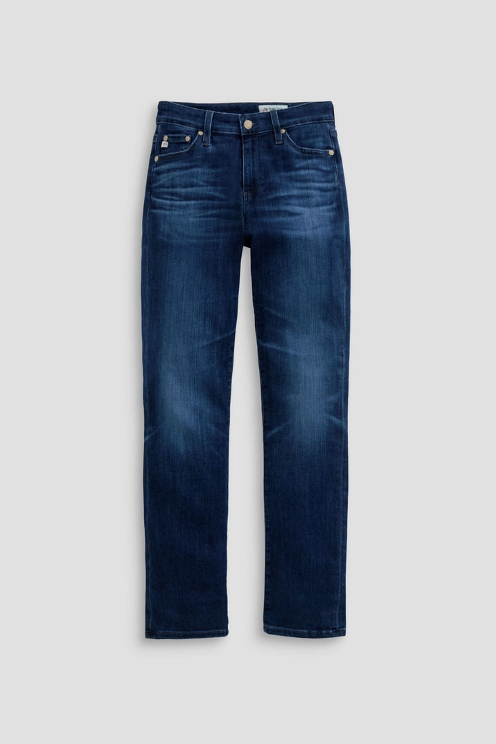 Jean ajusté à taille mi-haute en denim extensible bleu, offrant confort et style décontracté-chic pour toutes occasions.