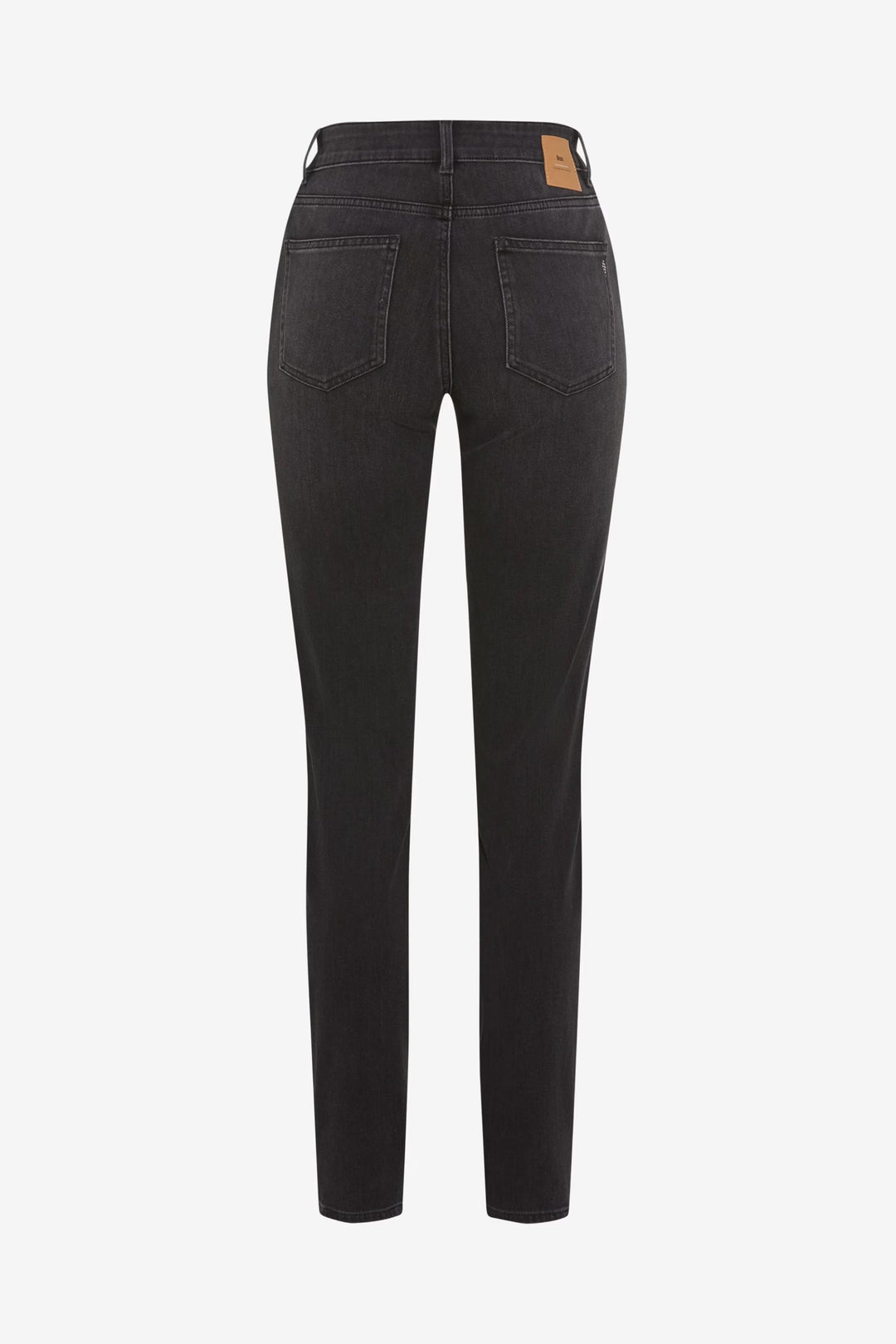 Jeans Shakira coupe ajustée à taille mi-haute en denim extensible de qualité, vue arrière, couleur noir, avec poches arrières.