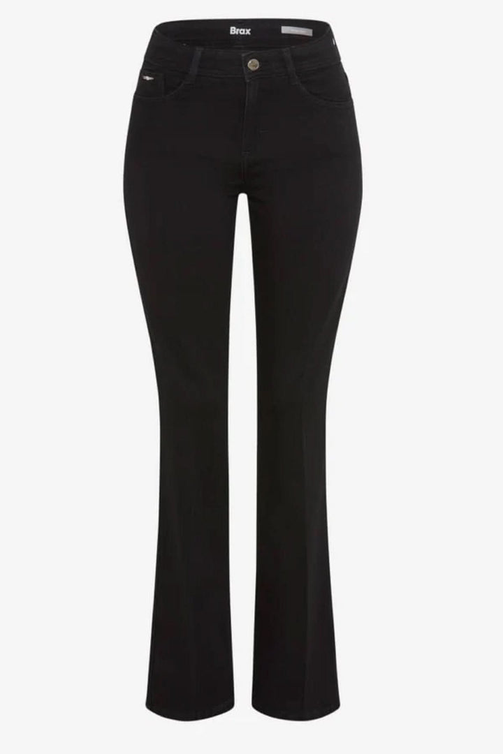 Jeans bootcut Shakira noir avec taille mi-haute et denim élastique, coupe évasée classique, idéal pour confort et style quotidien.