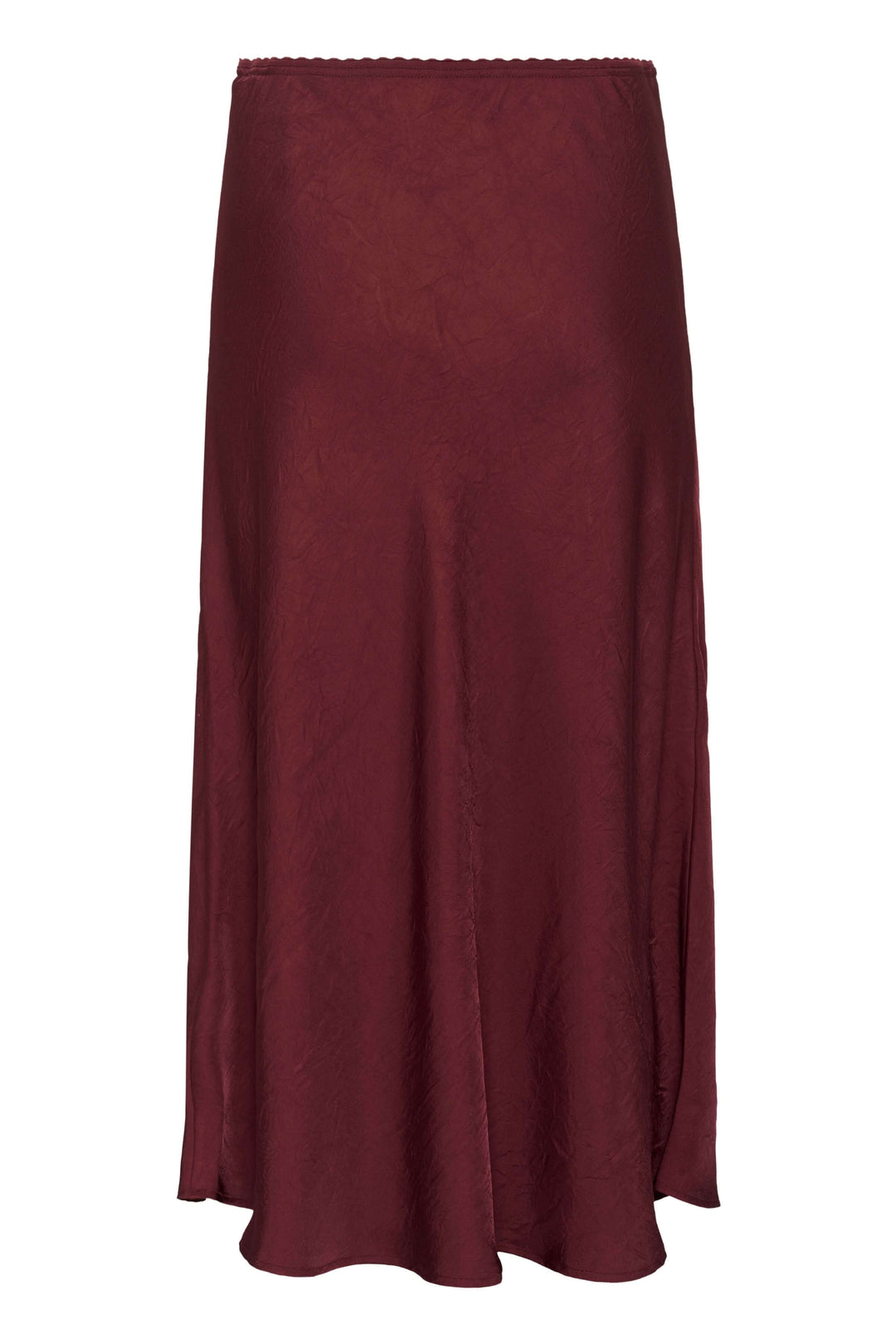 Jupe midi fluide bordeaux, coupe évasée et élégante, idéale pour le bureau ou les sorties.