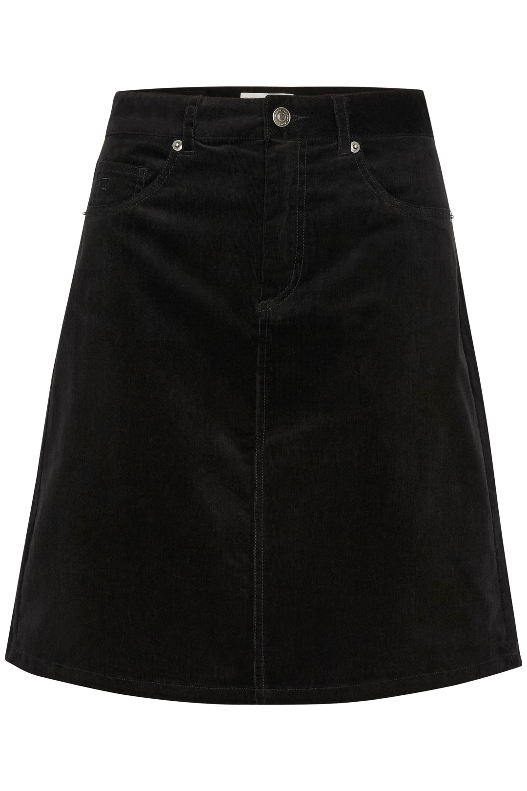 Jupe Rylie en velours noir avec poches avant et arrière, coupe slim, moderne et élégante.