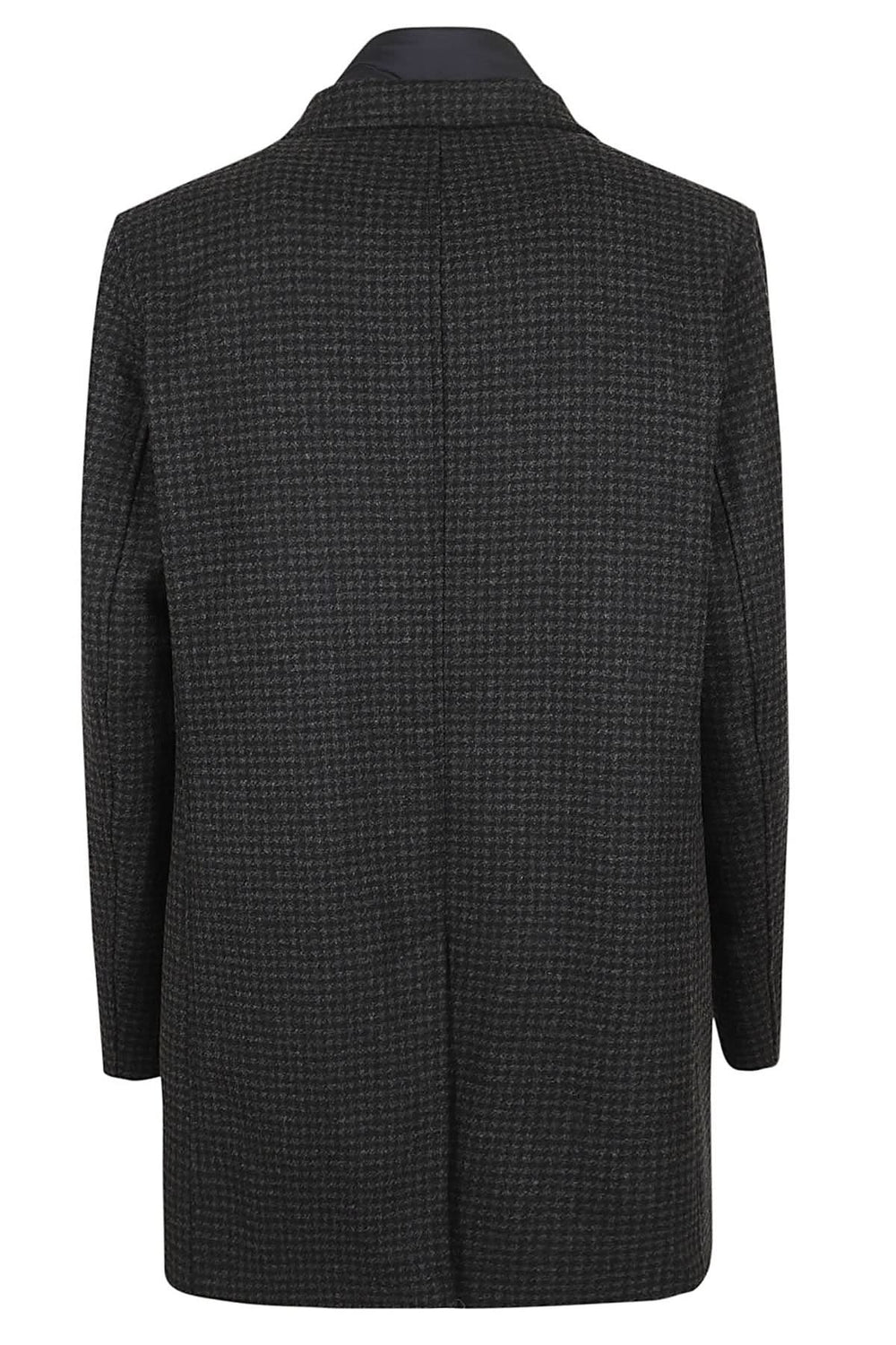 Manteau en laine pied-de-poule HERNO, vue arrière, coupe longue et ajustée, élégance moderne.