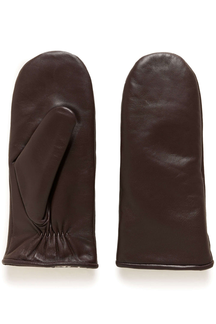 Mitaines Fiori en cuir véritable marron avec doublure douce pour un style hivernal élégant.
