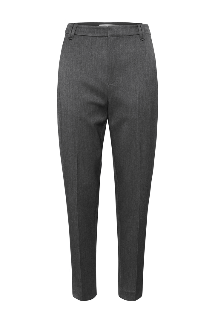 Pantalon Brunilda gris à coupe droite moderne avec plis marqués, idéal pour des tenues formelles et décontractées élégantes.