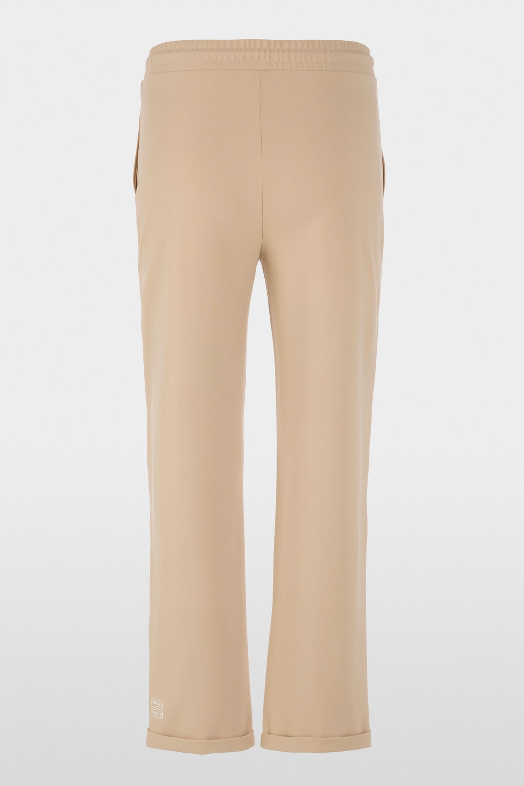 Pantalon FRIA à enfiler en mélange de coton avec taille élastique et coupe droite légèrement fuselée, couleur beige.