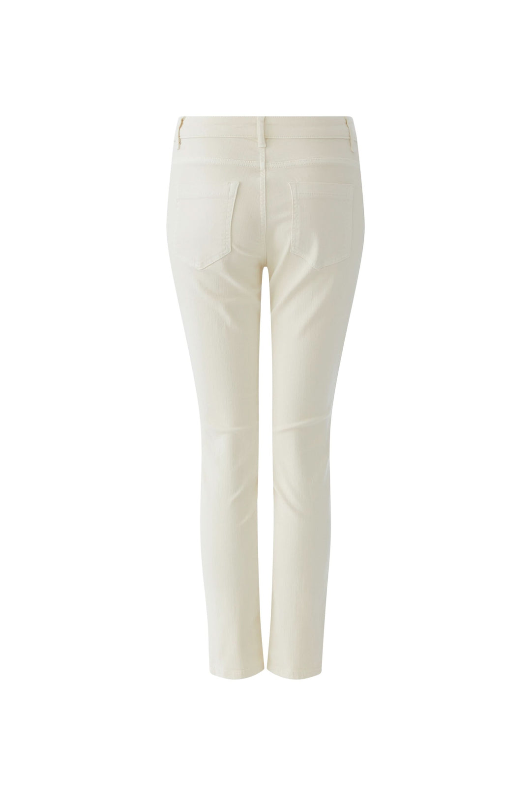 Pantalon coupe ajustée blanc avec taille structurée, parfait pour un look quotidien ou habillé, offrant une silhouette nette et confortable.
