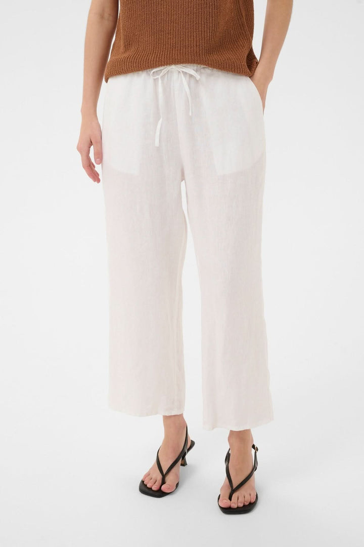 Pantalon de lin Berita fluide à jambe droite, taille élastique avec cordon, poches latérales, tissu léger, idéal pour l&