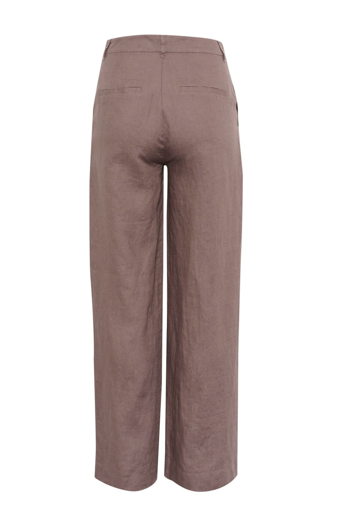 Pantalon de lin Solina vue arrière, taille haute et jambe large, couleur marron élégant.