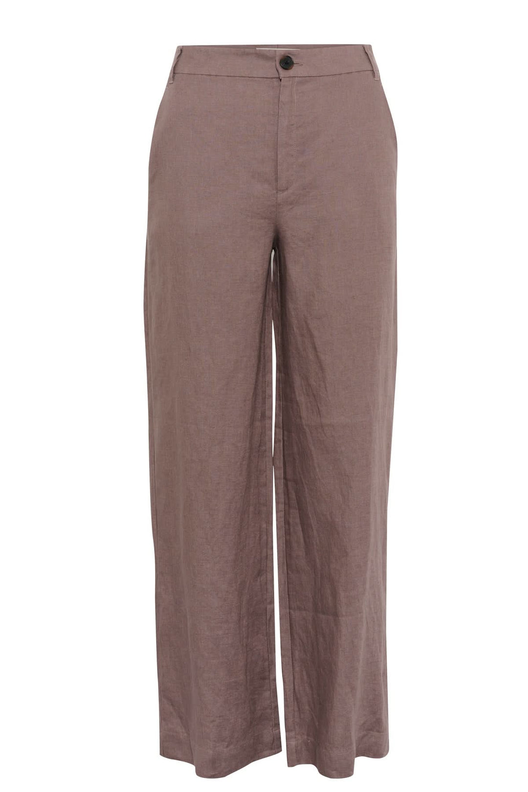 Pantalon de lin Solina, taille haute, jambe large, couleur marron, élégance et confort au quotidien.