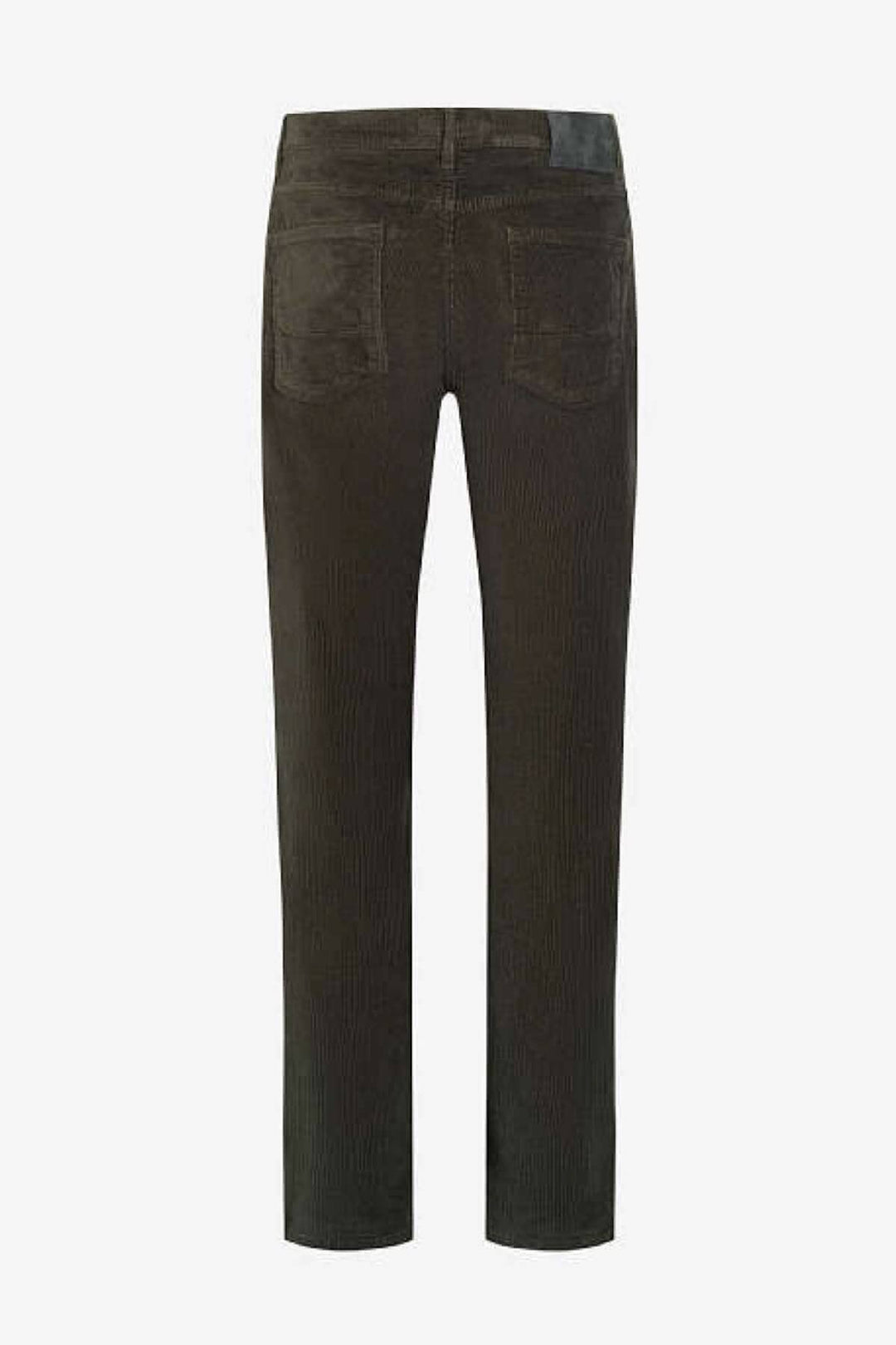 Pantalon en corduroy pour homme, coupe droite, coloris marron, vue arrière avec poches et ceinture classique.