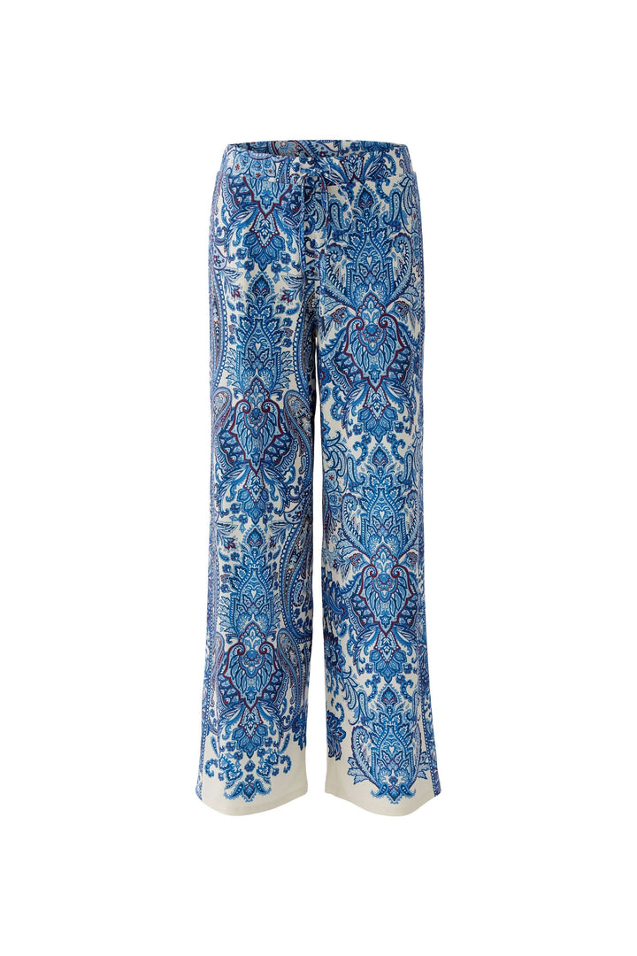Pantalon fluide à imprimé cachemire bleu bohème, coupe droite élégante, pour un look raffiné.