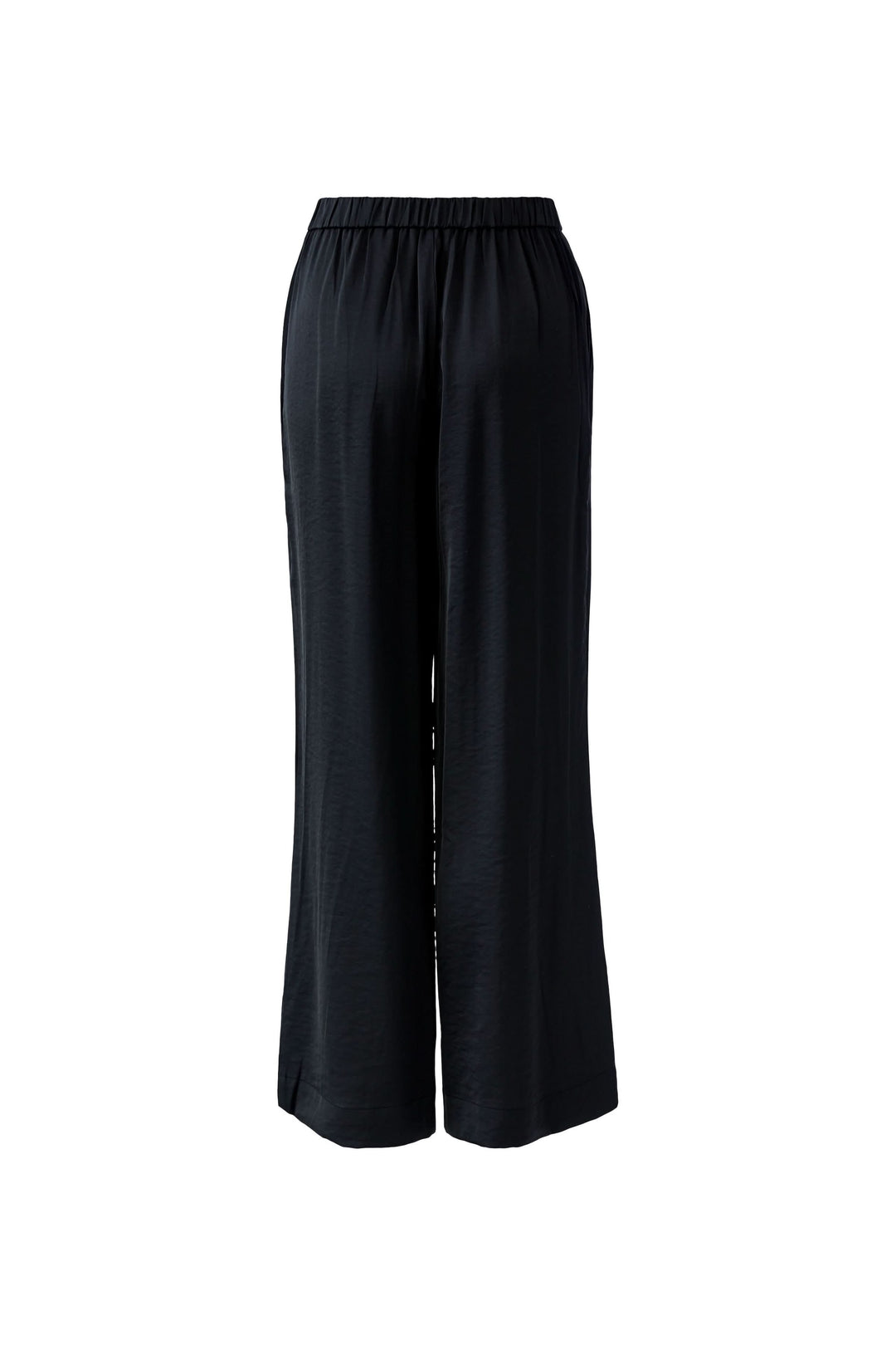 Pantalon fluide jambe large noir avec taille élastiquée, silhouette élégante et confortable, ajustement moderne pour un style quotidien.
