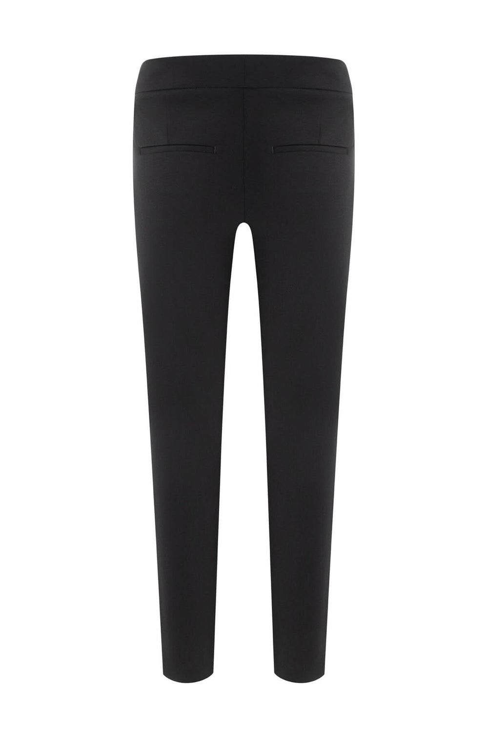 Pantalon habillé noir à jambe fuselée, finition classique, poches plaquées, rivets pyramidaux.