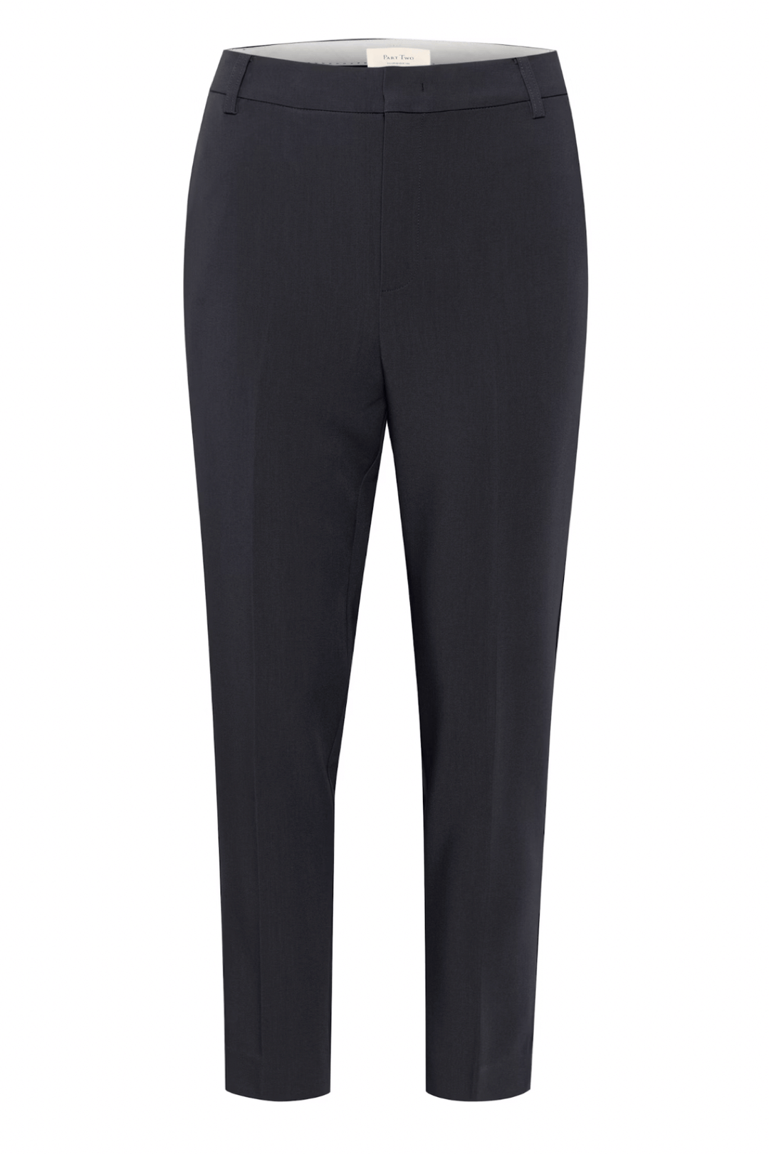 Pantalon habillé Urbana noir, coupe fuseau élégante, tissu fluide, poches en biais, fente à la cheville.