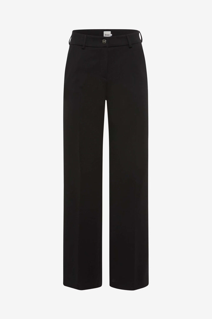 Pantalon palazzo noir à coupe large et fluide, idéal pour un style élégant et confortable au bureau ou au quotidien.