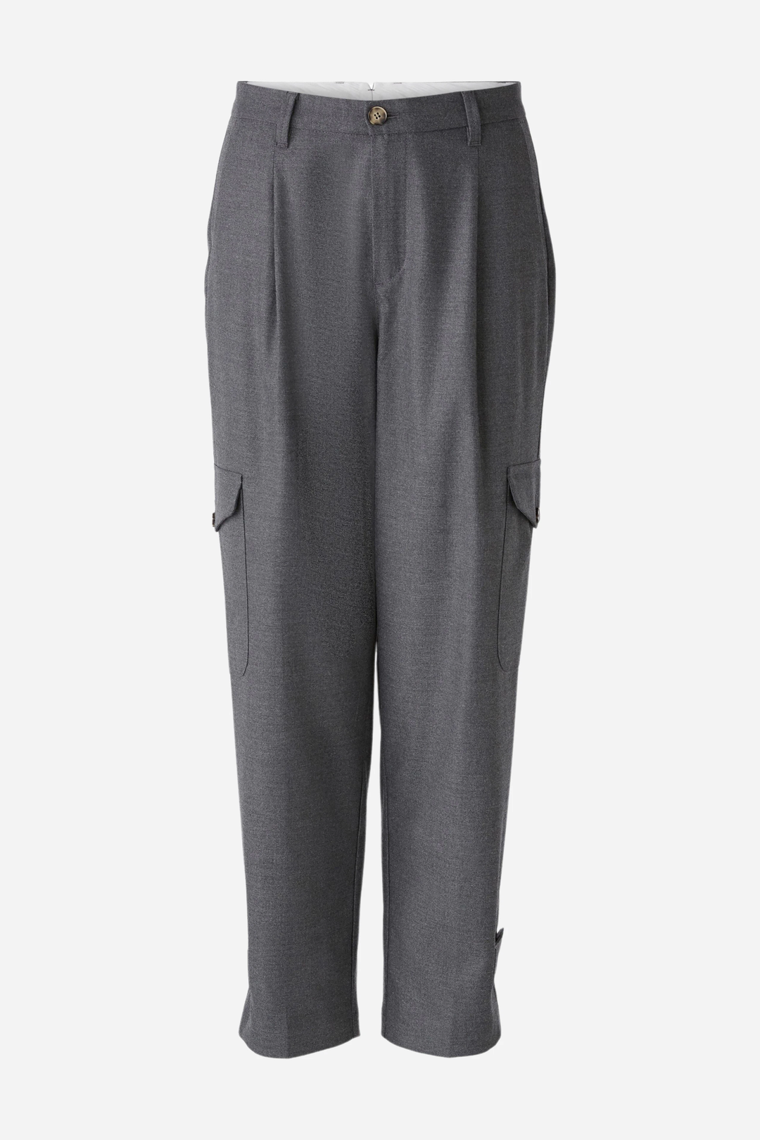 Pantalon cargo gris élégant avec poches latérales, coupe droite pour un look décontracté chic.