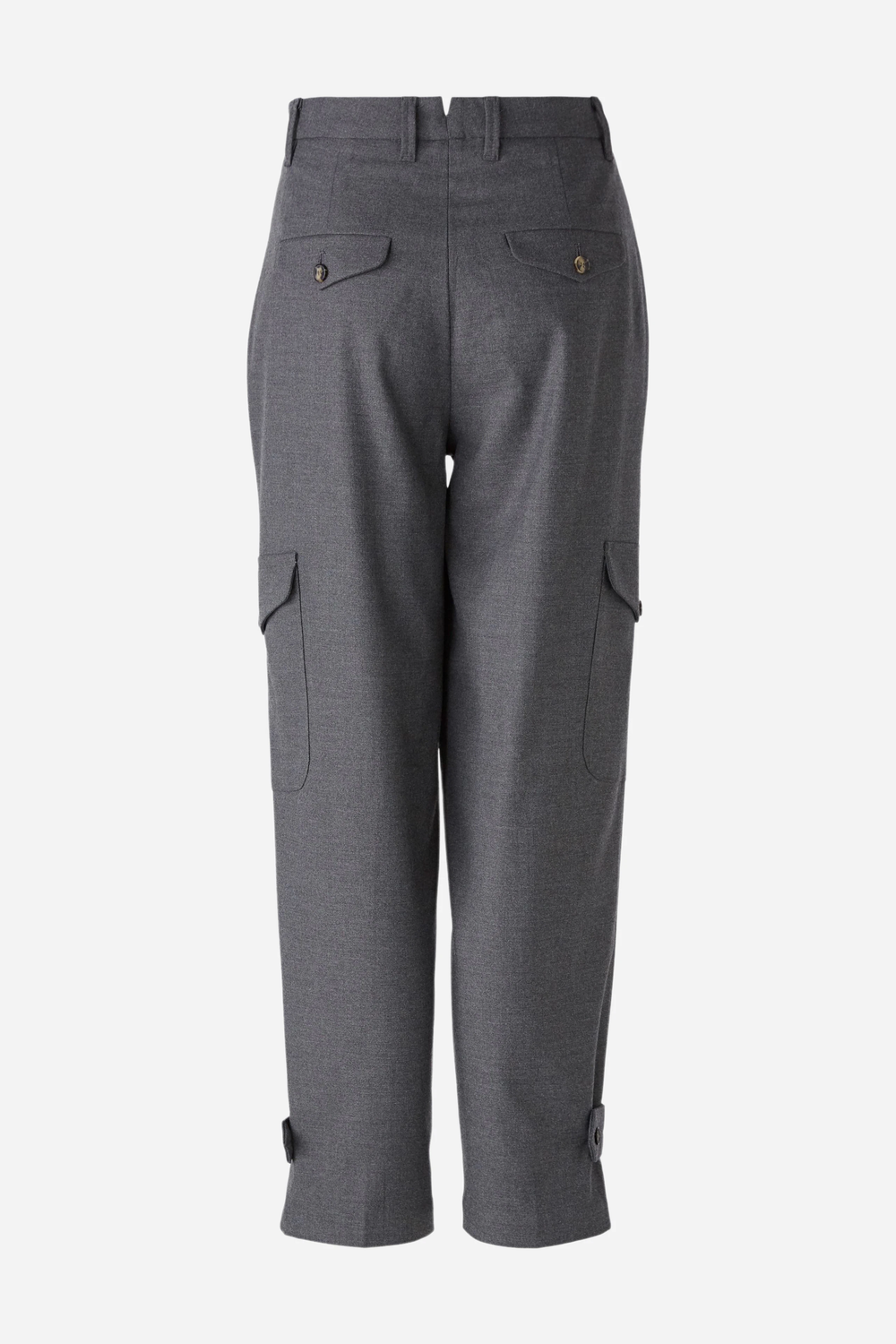 Pantalon cargo gris élégant avec poches latérales, coupe droite, idéal pour un look décontracté chic.