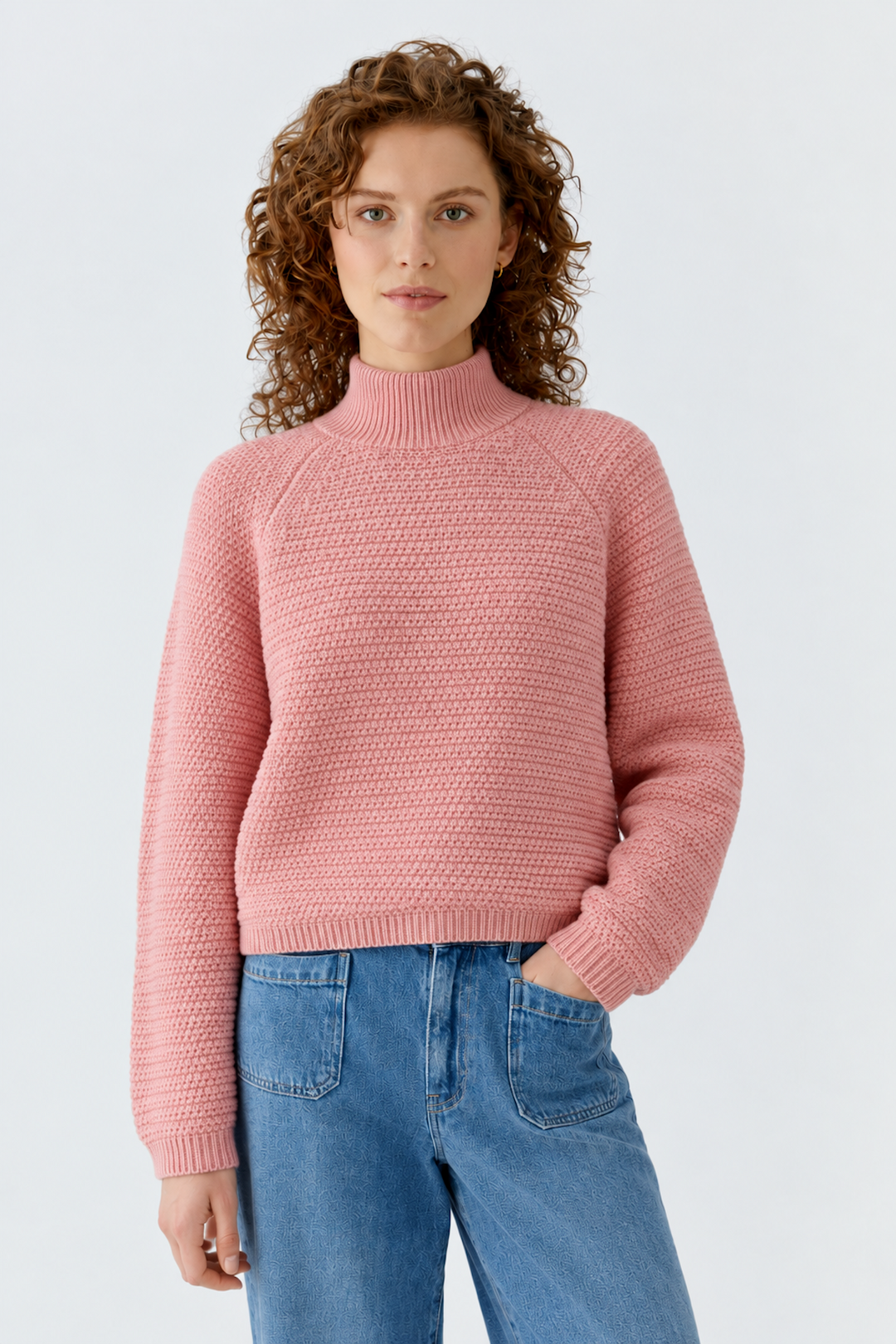 Textured Knit Turtleneck Sweater
