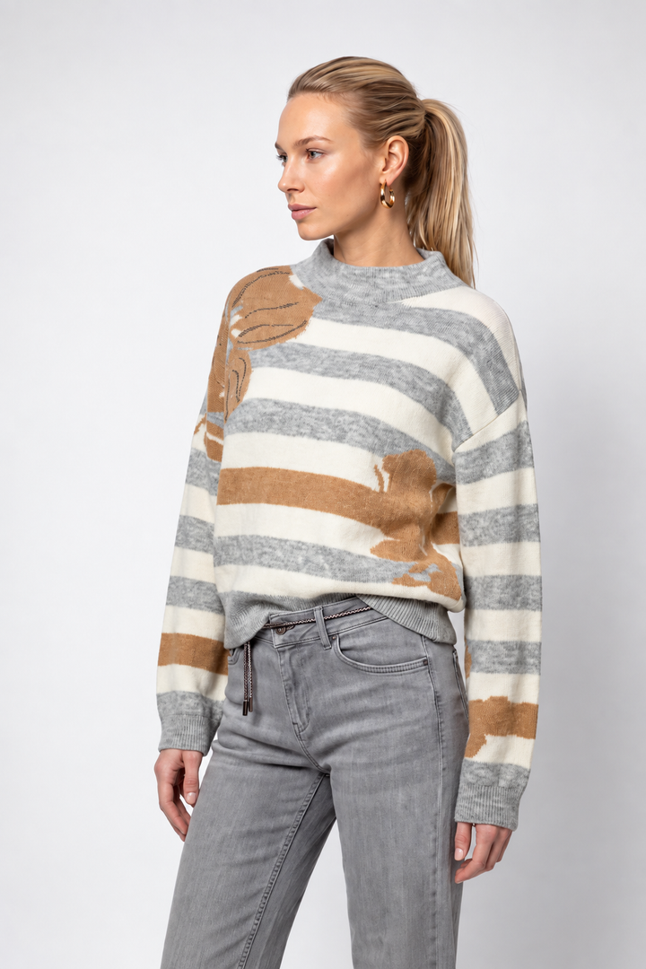 Striped Sweater with Floral Pattern