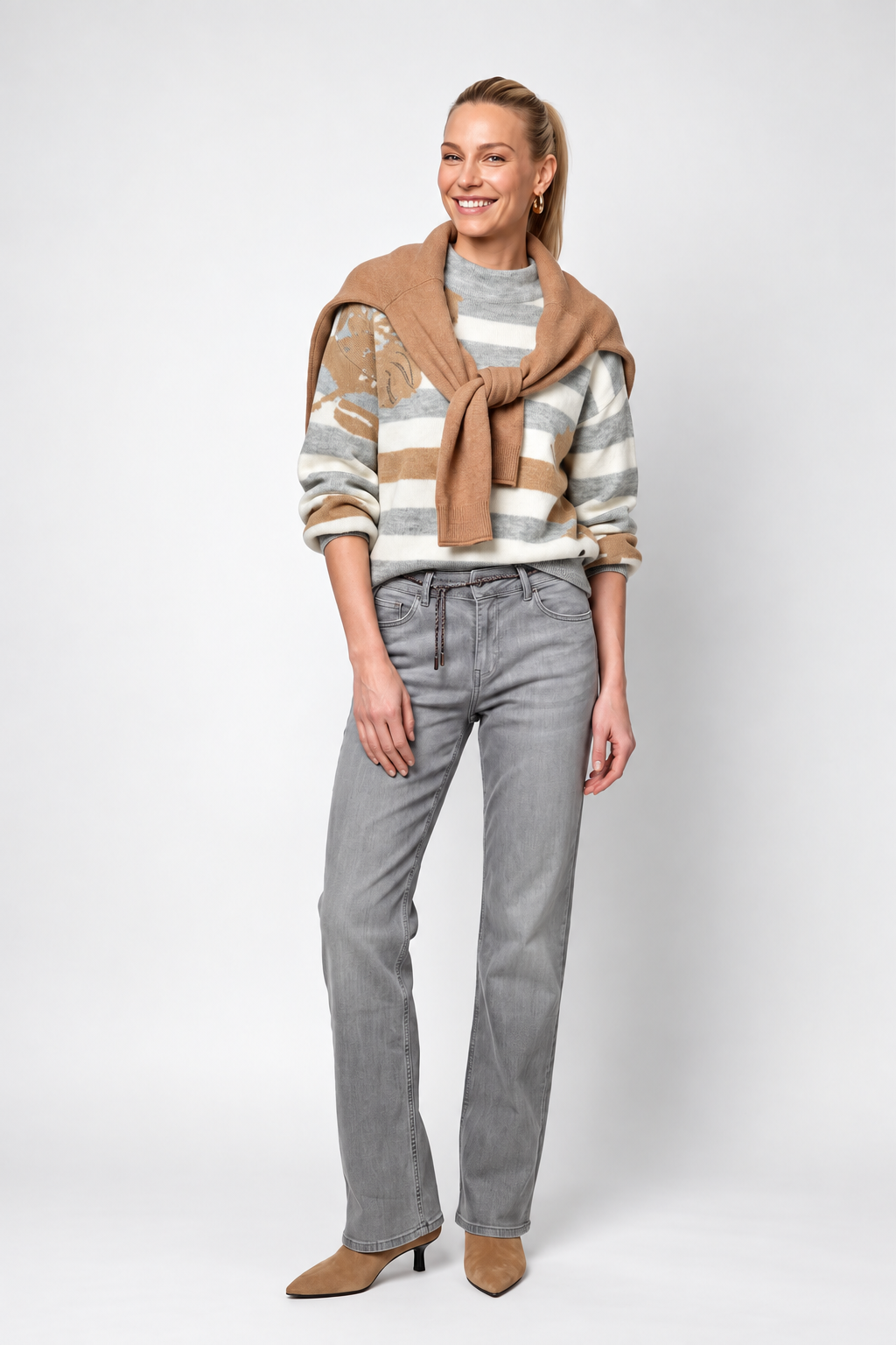 Striped Sweater with Floral Pattern