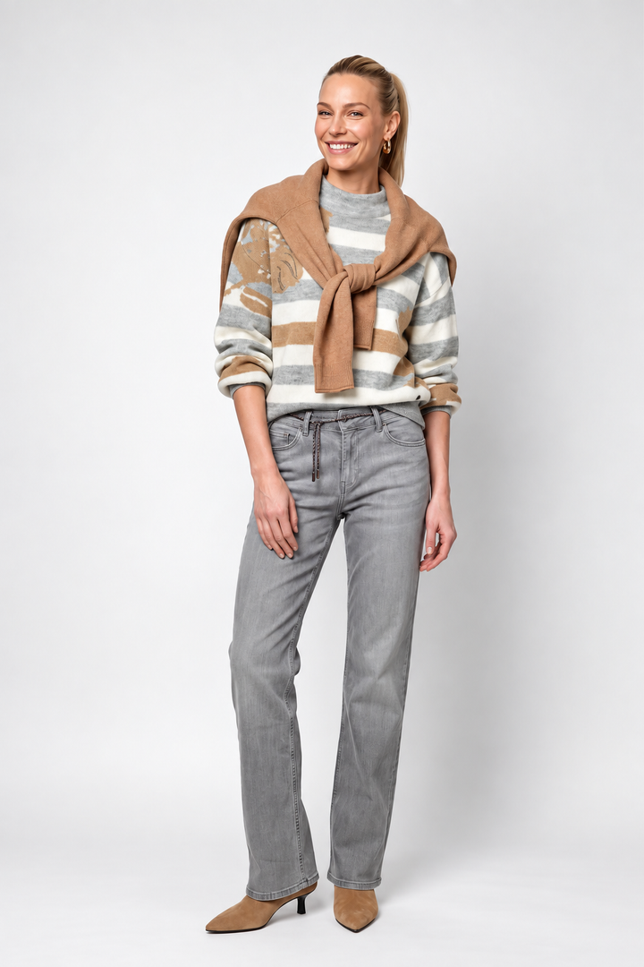 Striped Sweater with Floral Pattern