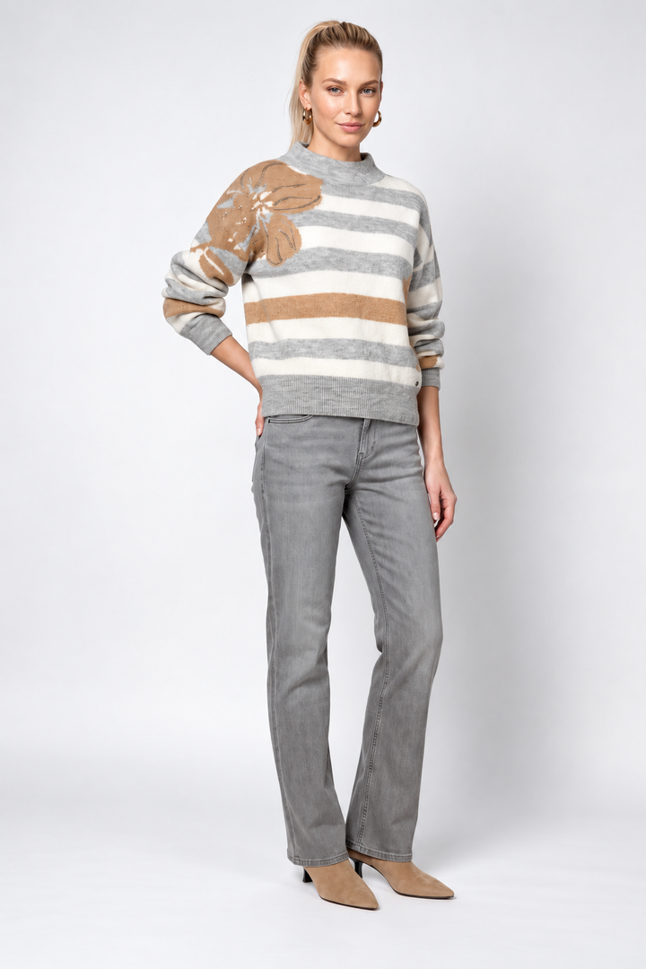 Striped Sweater with Floral Pattern