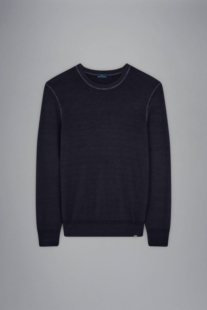 Pull en laine mérinos de Paul & Shark, col rond, couleur marine, coupe élégante pour homme moderne.
