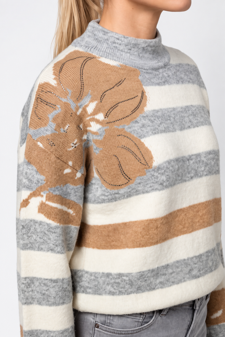 Striped Sweater with Floral Pattern