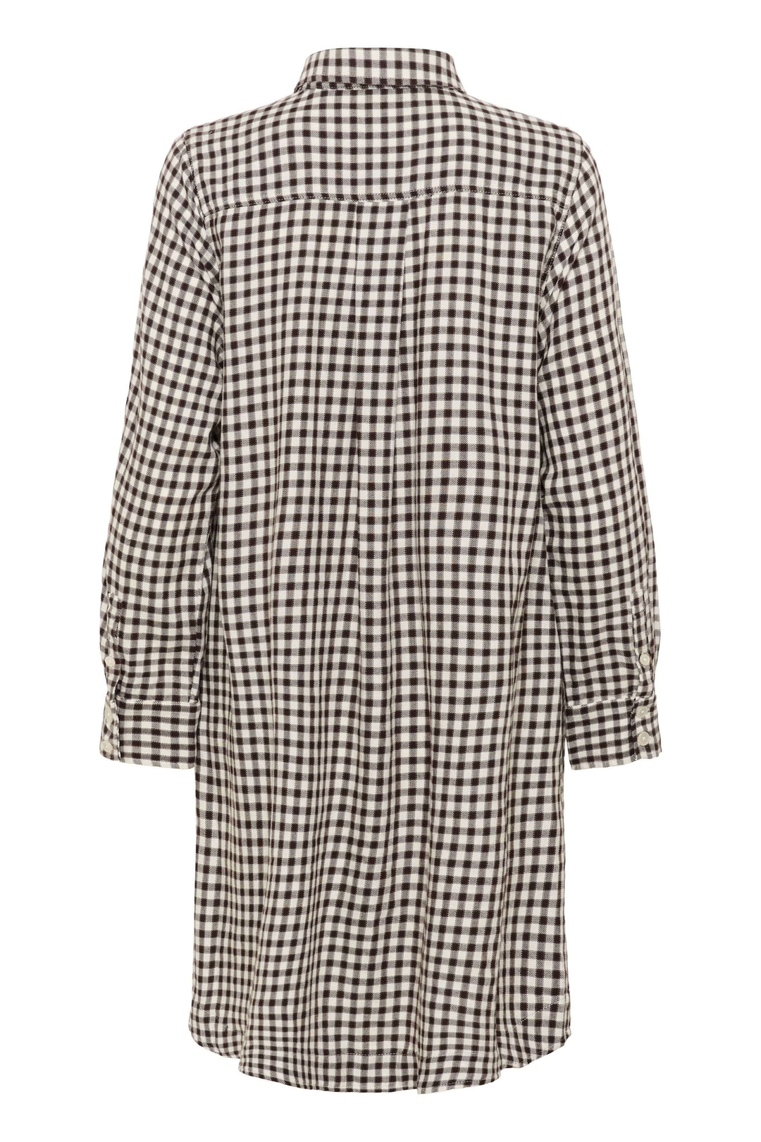 Robe Sardias: robe-chemise à carreaux au design décontracté et moderne, avec coupe droite et manches retroussables, vue arrière.