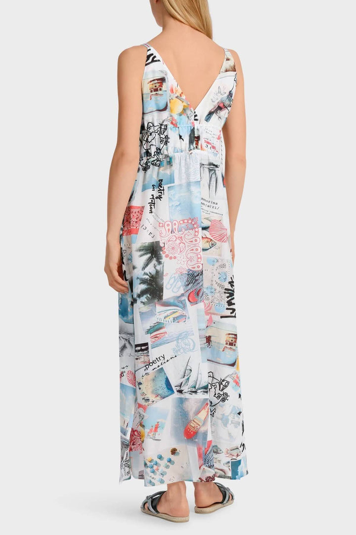 Robe à bretelles relax avec imprimé graphique, encolure V, jupe longue et fentes latérales.