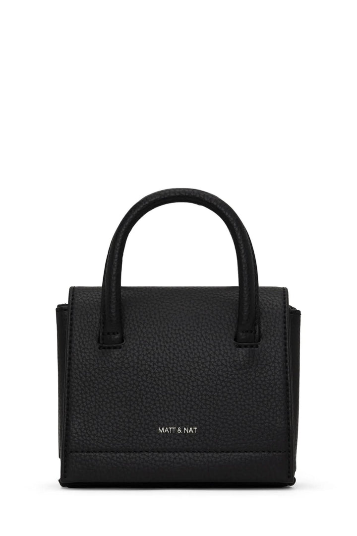 Sacoche noir Matt & Nat en simili cuir, compacte avec deux poignées, design chic et moderne.